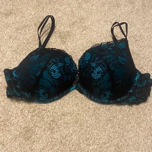 Victoria’s Secret black lace and turquoise push up bra 36D